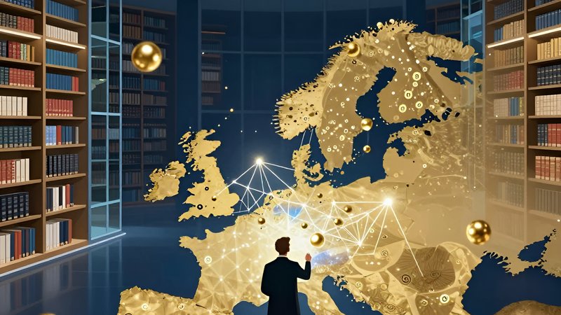 Futuristic analyst studying holographic data patterns while analyzing September 2026 European lottery result archives